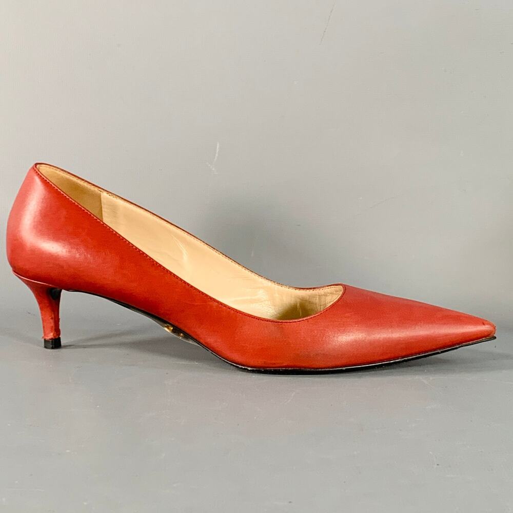 PRADA Size 8 Red Leather Kitten Heel Pointed Toe Pumps - Picture 2 of 11